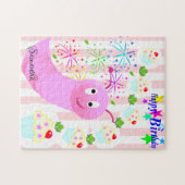 Happy Birthday Pink Worm Cupcake Stripe Puzzle (Horizontal)