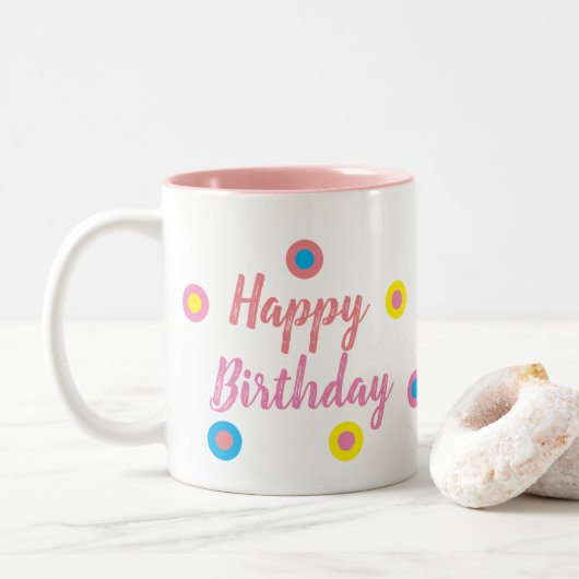 Happy Birthday Pink Zweifarbige Tasse (Mit Donut)