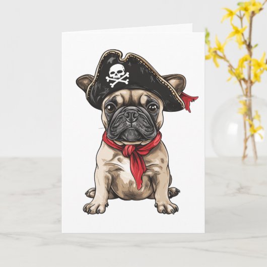 Happy Birthday Pirate French Bulldog Karte (Gelbe Blume)