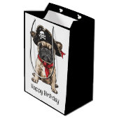 Happy Birthday Pirate French Bulldog Mittlere Geschenktüte (Rückseite Schrägansicht)