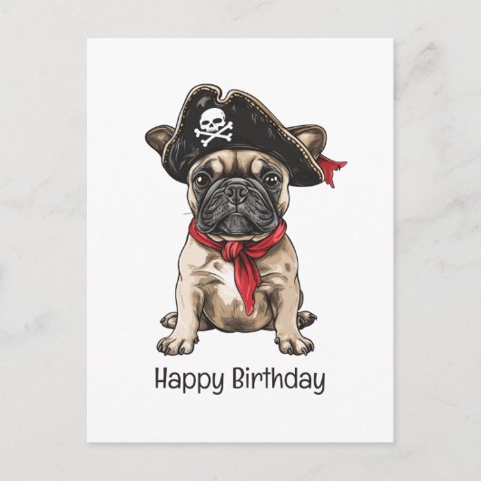 Happy Birthday Pirate French Bulldog Postkarte (Vorderseite)