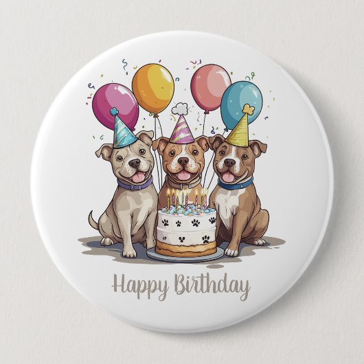 Happy Birthday Pit Bull Hunde Button (Vorderseite)