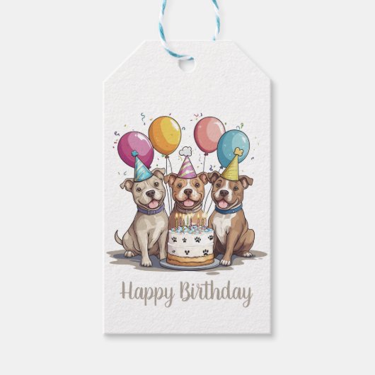 Happy Birthday Pit Bull Hunde Geschenkanhänger (Vorderseite)