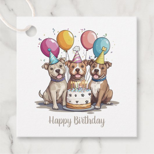 Happy Birthday Pit Bull Hunde Geschenkanhänger (Vorderseite)