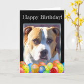Happy Birthday Pitbulle Hund Grußkarte Karte (Gelbe Blume)