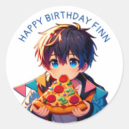 Happy Birthday | Pizza-Party von Anime Boy Runder Aufkleber