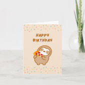 Happy Birthday Pizza Sloth Karte (Vorderseite)