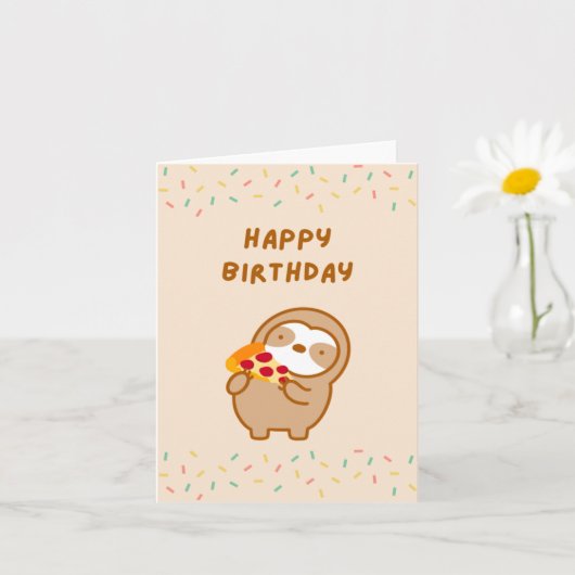Happy Birthday Pizza Sloth Karte (Kleine Pflanze)