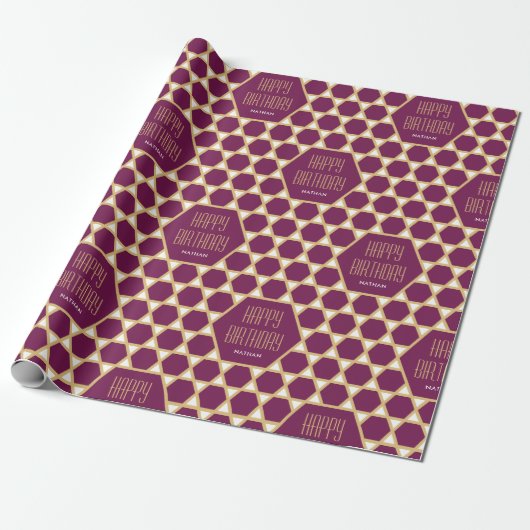 Happy Birthday Plum Star Pattern Personalisiert Geschenkpapier (Ungerollt)