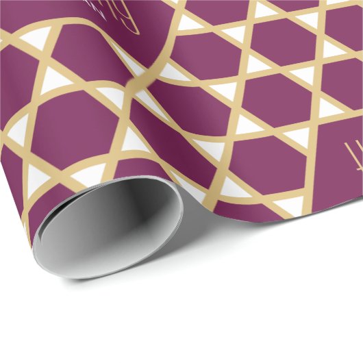 Happy Birthday Plum Star Pattern Personalisiert Geschenkpapier (Rolleneckpunkt)