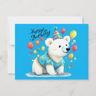 Happy Birthday Polar Bear Balloons Party Art Postkarte