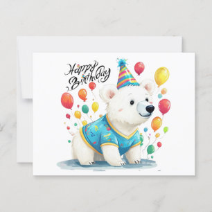 Happy Birthday Polar Bear Balloons Party Art Postkarte