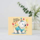 Happy Birthday Polar Bear Balloons Party Art Postkarte (Stehend Vorderseite)