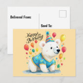 Happy Birthday Polar Bear Balloons Party Art Postkarte (Vorne/Hinten)