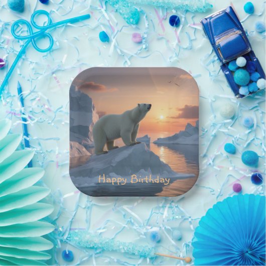 Happy Birthday Polar Bear Pappteller (Party)