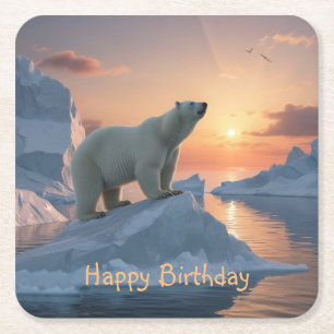 Happy Birthday Polar Bear Rechteckiger Pappuntersetzer