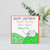 Happy Birthday Police Officer Fun Sheep Design Karte (Stehend Vorderseite)