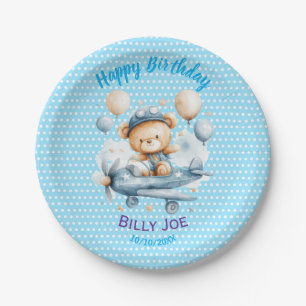 Happy Birthday Polka Dot Niedlich Teddy Bear in Fl Pappteller