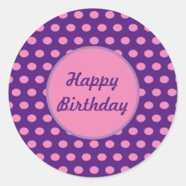 Happy Birthday Polka Dot Round Stickers (Lila)