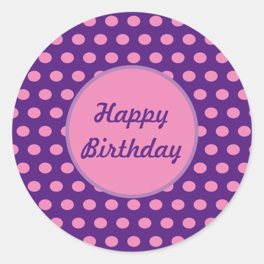 Happy Birthday Polka Dot Round Stickers (Lila) (Vorderseite)