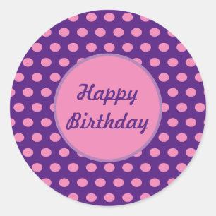 Happy Birthday Polka Dot Round Stickers (Lila)