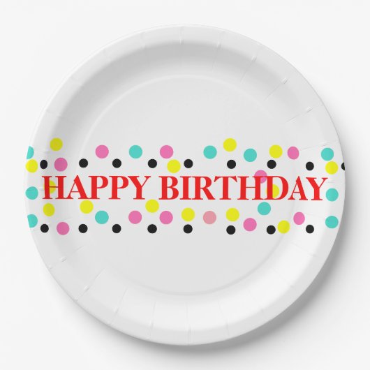 Happy Birthday Polka Dots Pappteller (Vorderseite)