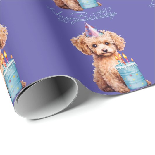 Happy Birthday Poodle mit Party Hat & Bday Cake Geschenkpapier (Rolleneckpunkt)