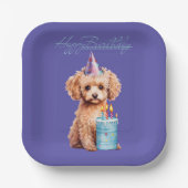 Happy Birthday Poodle mit Party Hat & Bday Cake Pappteller (Vorderseite)