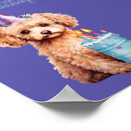 Happy Birthday Poodle mit Party Hat & Bday Cake Poster (Ecke)