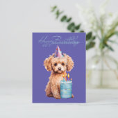 Happy Birthday Poodle mit Party Hat & Bday Cake Postkarte (Stehend Vorderseite)