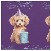 Happy Birthday Poodle mit Party Hat & Bday Cake Stoff (Nahaufnahme)