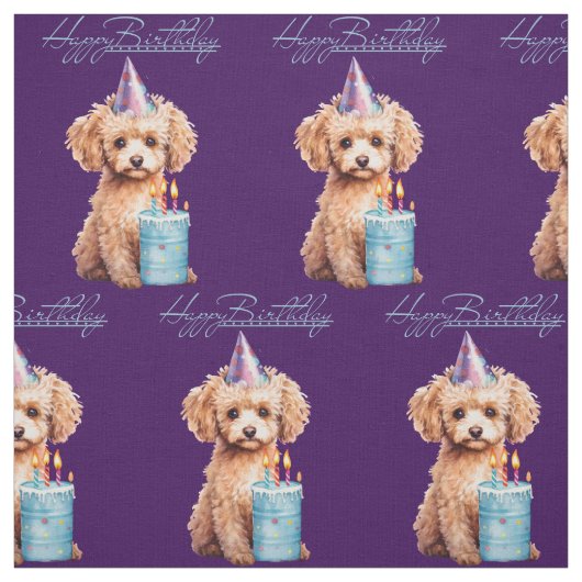 Happy Birthday Poodle mit Party Hat & Bday Cake Stoff (Muster)