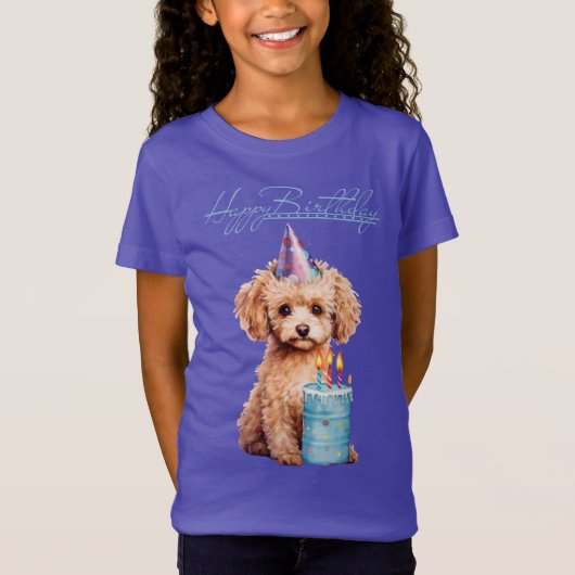 Happy Birthday Poodle mit Party Hat & Bday Cake T-Shirt (Vorderseite)