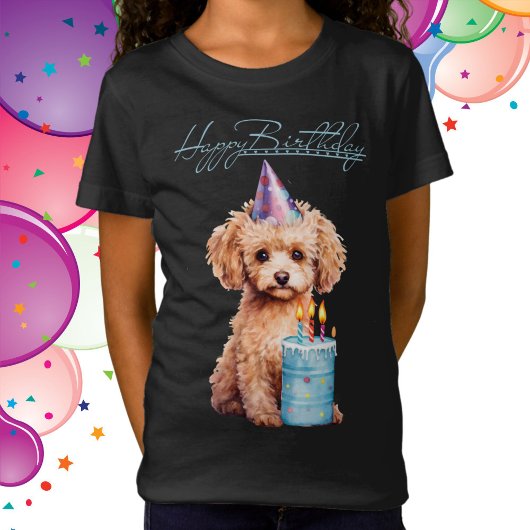 Happy Birthday Poodle mit Party Hat & Bday Cake T-Shirt