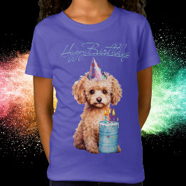 Happy Birthday Poodle mit Party Hat & Bday Cake T-Shirt