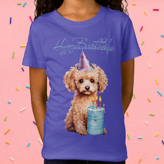 Happy Birthday Poodle mit Party Hat & Bday Cake T-Shirt
