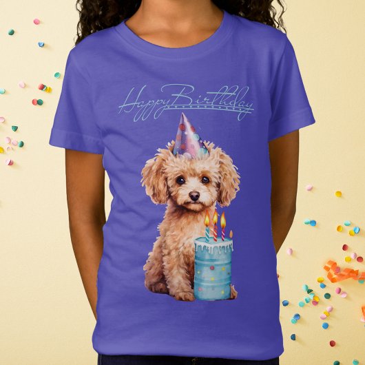 Happy Birthday Poodle mit Party Hat & Bday Cake T-Shirt