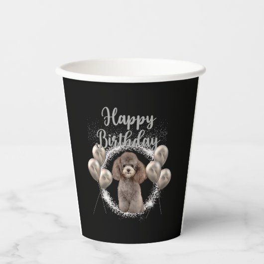 Happy Birthday Poodle Pappbecher (Vorderseite)