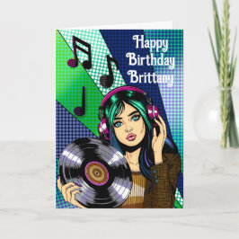 Happy Birthday | Pop Art Girl with Record Karte