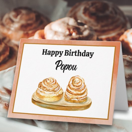 Happy Birthday Popou Watercolor Cinnamon Buns Karte