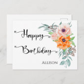 Happy Birthday Poppy Blume Wasserfarbe Postkarte (Vorne/Hinten)