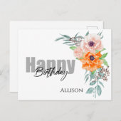 Happy Birthday Poppy Blume Wasserfarbe Postkarte (Vorne/Hinten)