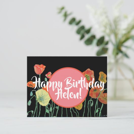 Happy Birthday Poppy Blumendamen Name Postcard Postkarte (Stehend Vorderseite)
