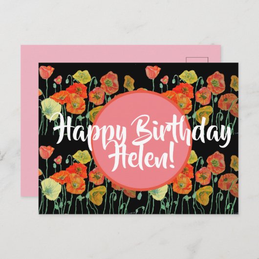 Happy Birthday Poppy Blumendamen Name Postcard Postkarte (Vorne/Hinten)
