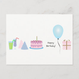 Happy Birthday Postcard - in Rosa und Blau Postkarte