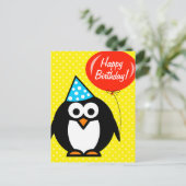 Happy Birthday Postcard | niedlicher Pinguin und B Postkarte (Stehend Vorderseite)