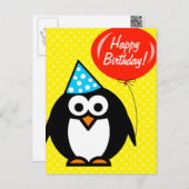 Happy Birthday Postcard | niedlicher Pinguin und B Postkarte (Vorne/Hinten)