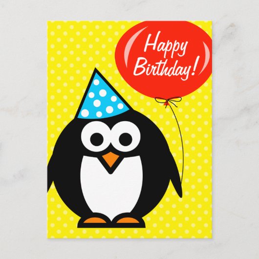Happy Birthday Postcard | niedlicher Pinguin und B Postkarte (Vorderseite)