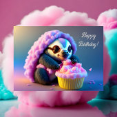 Happy Birthday Postcard, Sloth in Baumwollbonbons Postkarte
