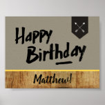 Happy Birthday poster - Men - wood & arrows<br><div class="desc">Happy Birthday poster with name,  gray,  wood and arrows. Name is easy to adjust! For men and boys who love adventures... </div>